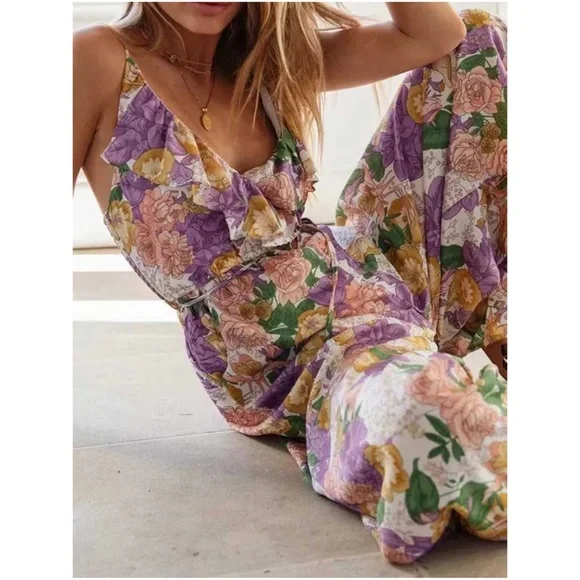 Boho Floral Print Ruffle Wide leg Cami Jumpsuit - Picture 5 of 8